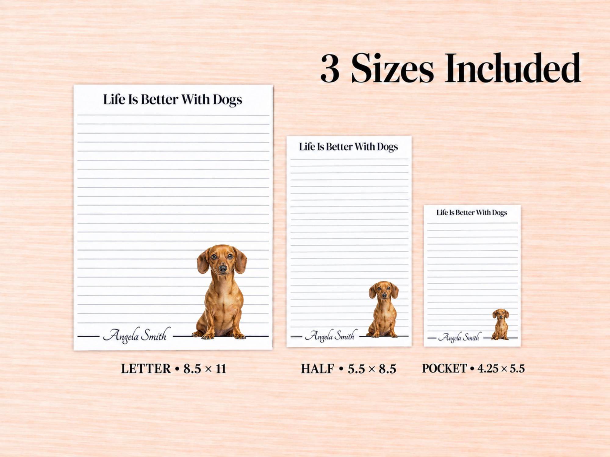 Dachshund Stationery Gift Box - Tan | Personalized Notepads and Vinyl Dog Stickers