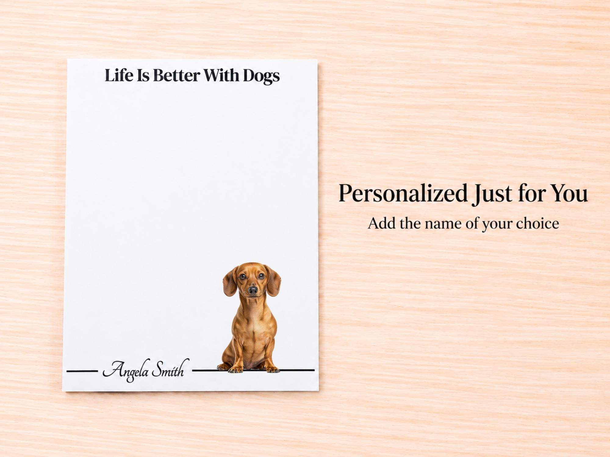 Dachshund Stationery Gift Box - Tan | Personalized Notepads and Vinyl Dog Stickers