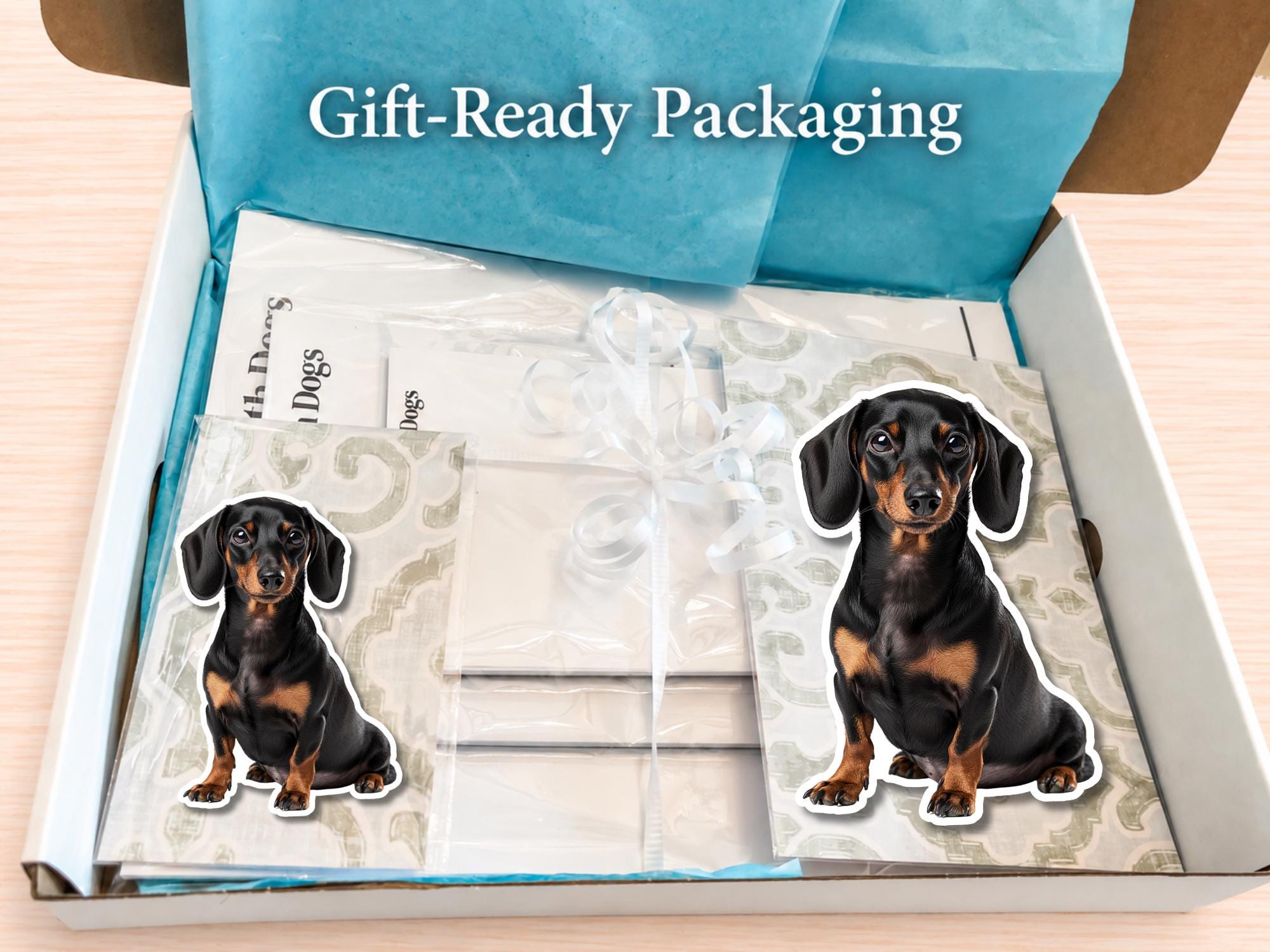 Dachshund Stationery Gift Box - Black | Personalized Notepads and Vinyl Dog Stickers