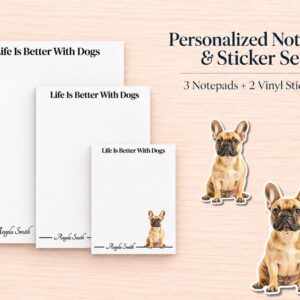 French Bulldog Stationery Gift Box - Tan | Personalized Notepads and Vinyl Dog Stickers