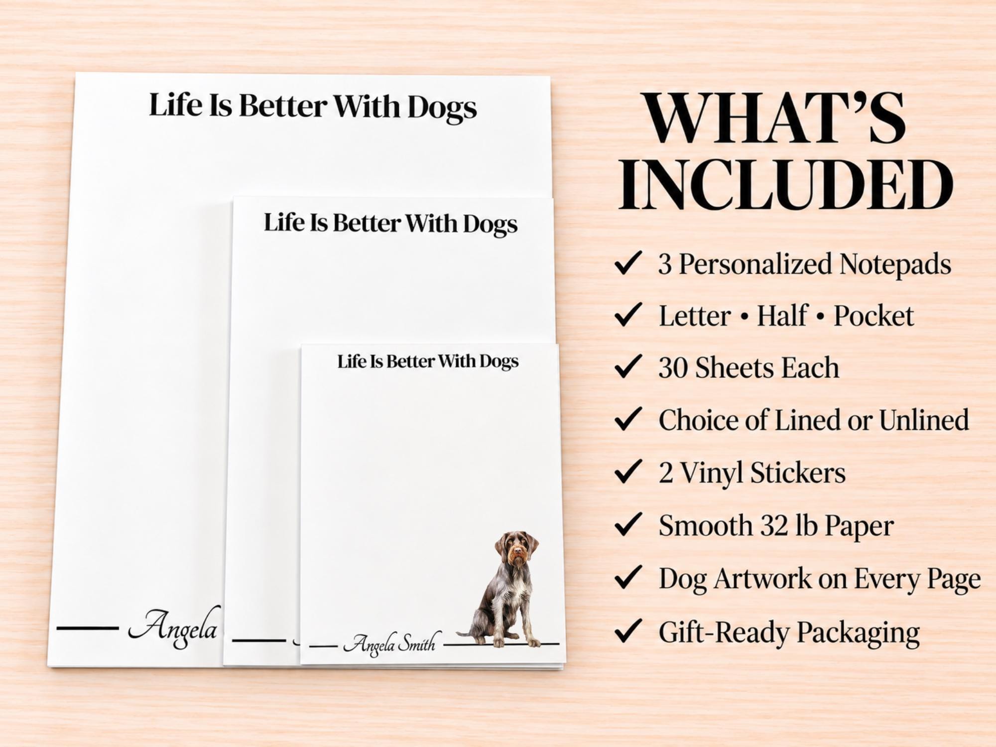 German Wirehaired Pointer Stationery Gift Box | Personalized Notepads and Vinyl Dog Stickers