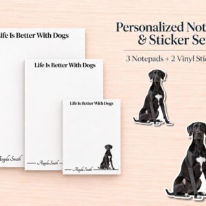 Great Dane Stationery Gift Box - Black | Personalized Notepads and Vinyl Dog Stickers