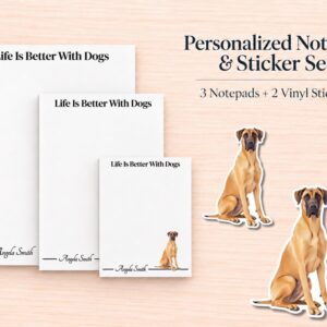 Great Dane Stationery Gift Box - Tan | Personalized Notepads and Vinyl Dog Stickers