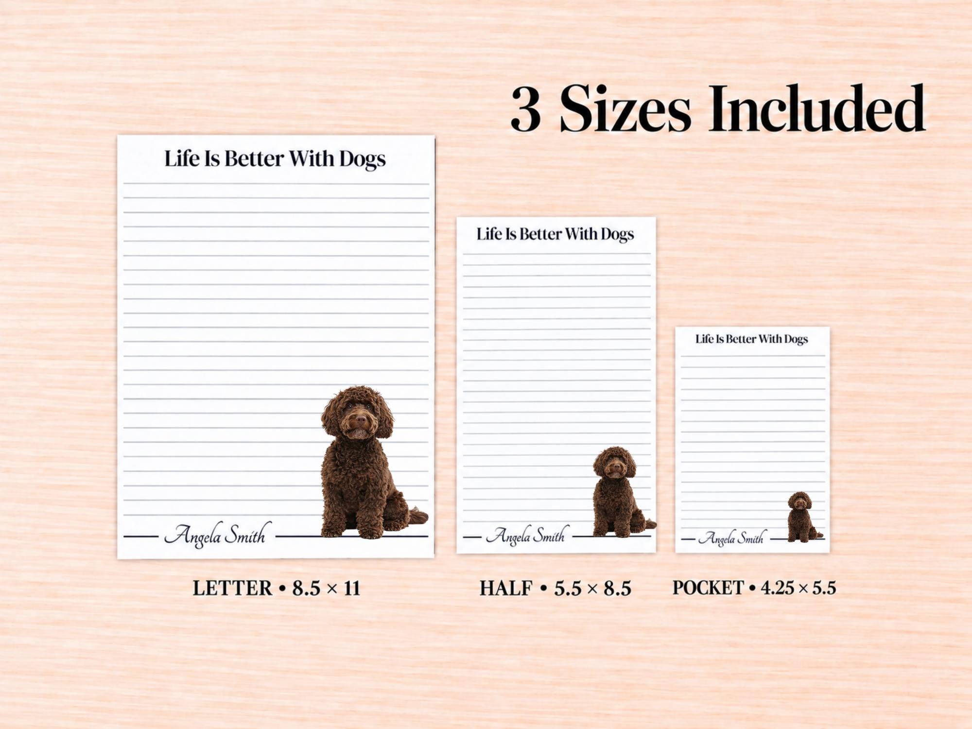 Brown Labradoodle / Goldendoodle Stationery Gift Box | Personalized Notepads and Vinyl Dog Stickers