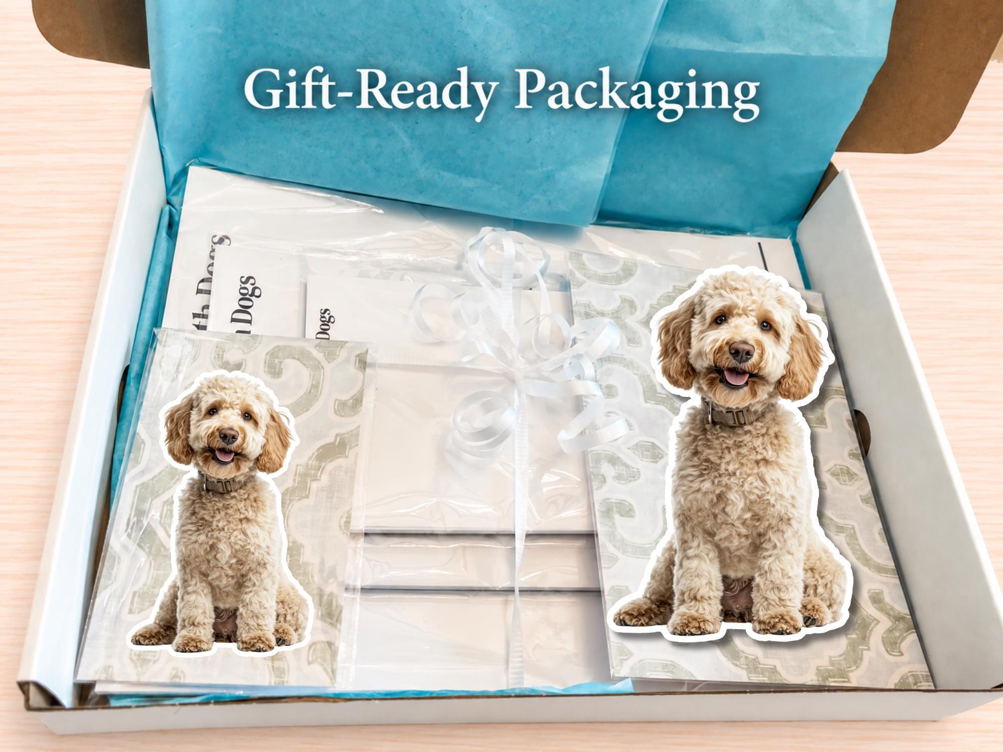 Yellow Labradoodle / Goldendoodle Stationery Gift Box | Personalized Notepads and Vinyl Dog Stickers