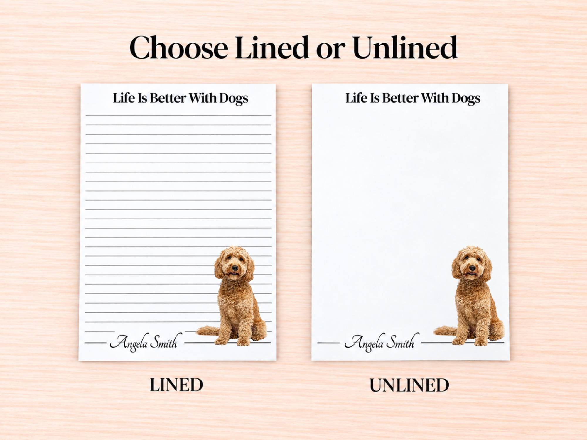 Tan Labradoodle / Goldendoodle Stationery Gift Box | Personalized Notepads and Vinyl Dog Stickers
