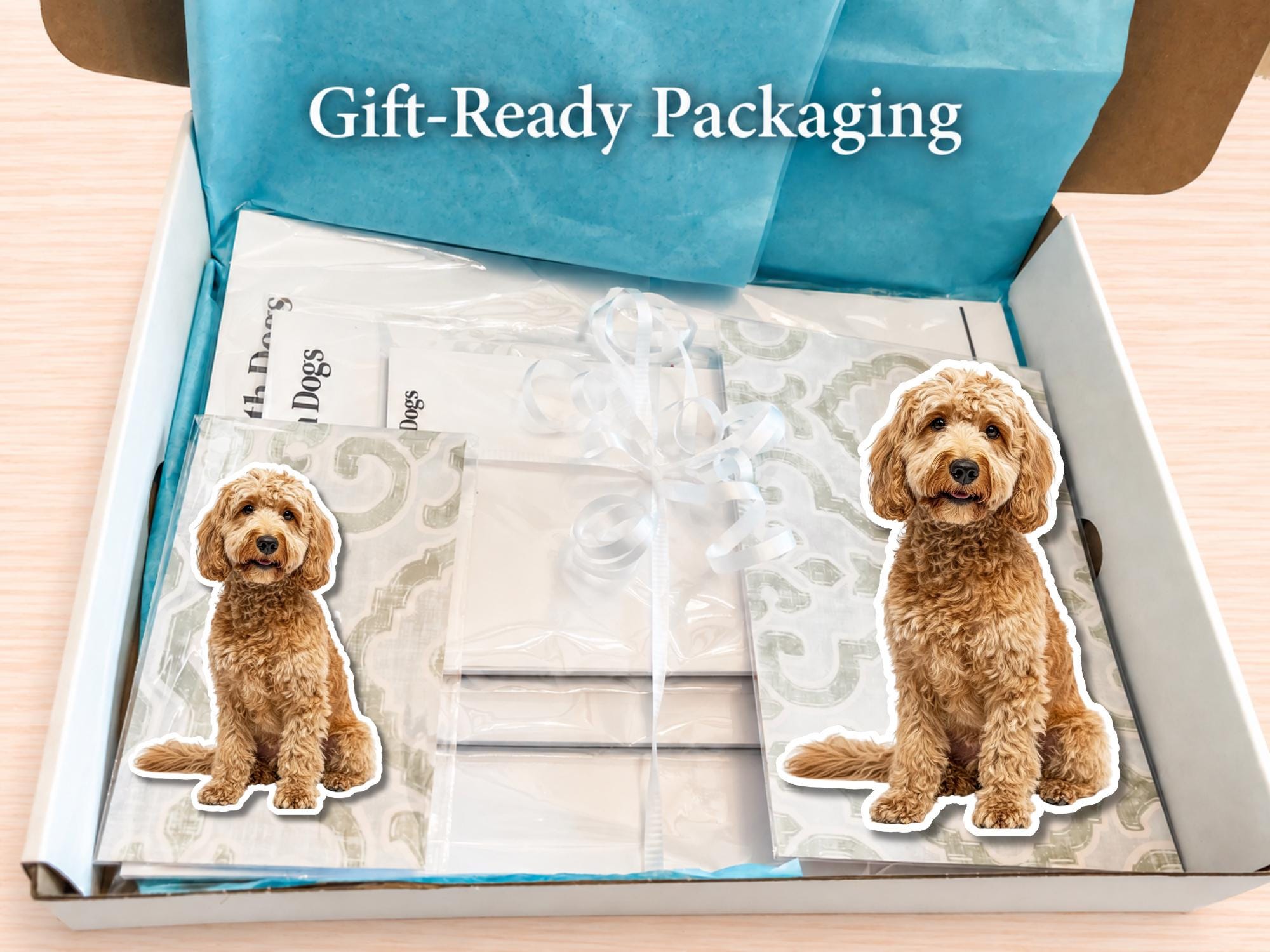 Tan Labradoodle / Goldendoodle Stationery Gift Box | Personalized Notepads and Vinyl Dog Stickers
