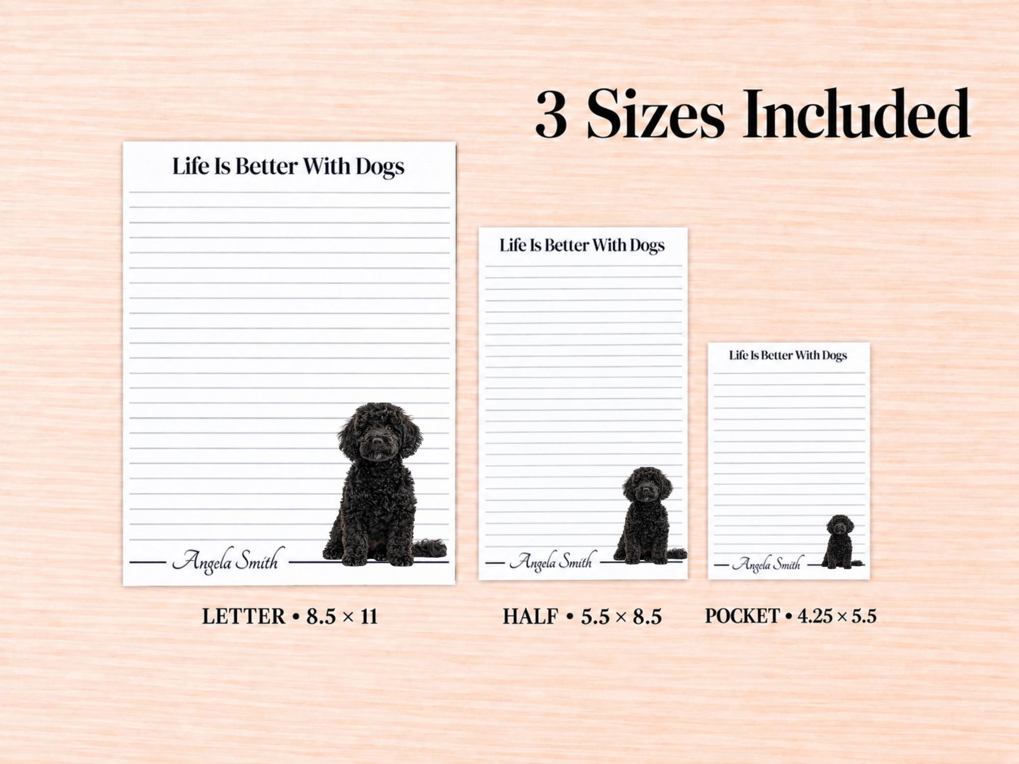 Black Labradoodle / Goldendoodle Stationery Gift Box | Personalized Notepads and Vinyl Dog Stickers