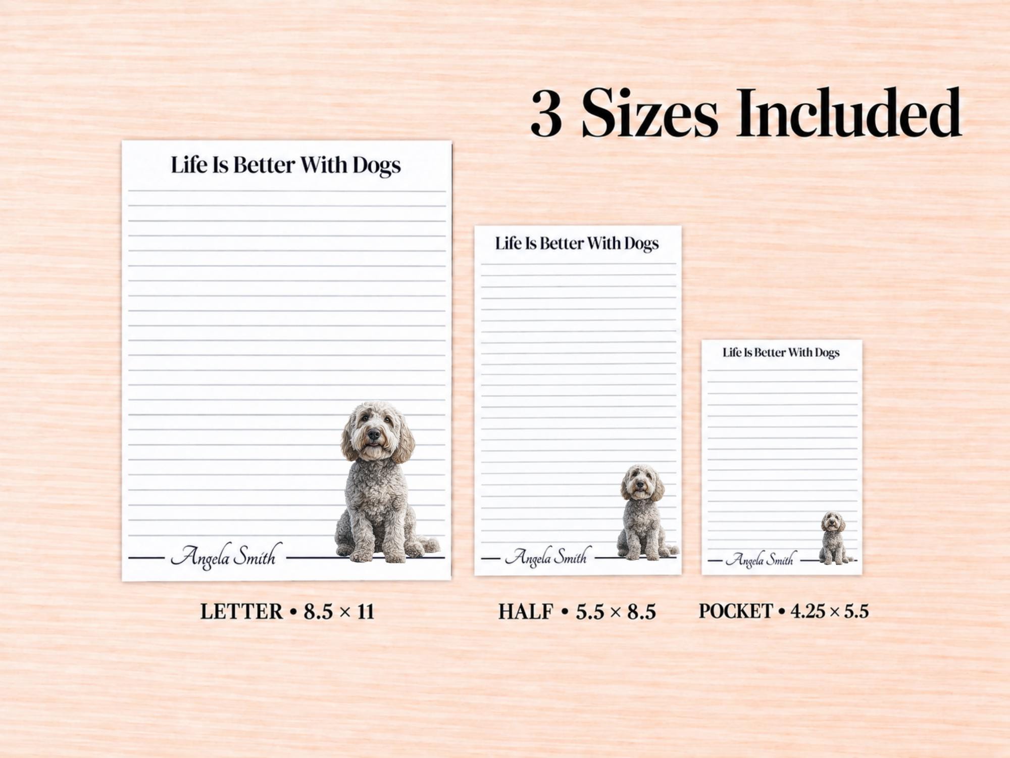 Gray Labradoodle / Goldendoodle Stationery Gift Box | Personalized Notepads and Vinyl Dog Stickers