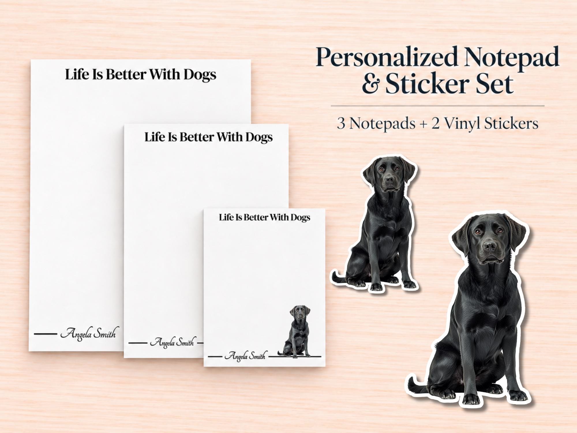 Black Labrador Retriever Stationery Gift Box | Personalized Notepads and Vinyl Dog Stickers