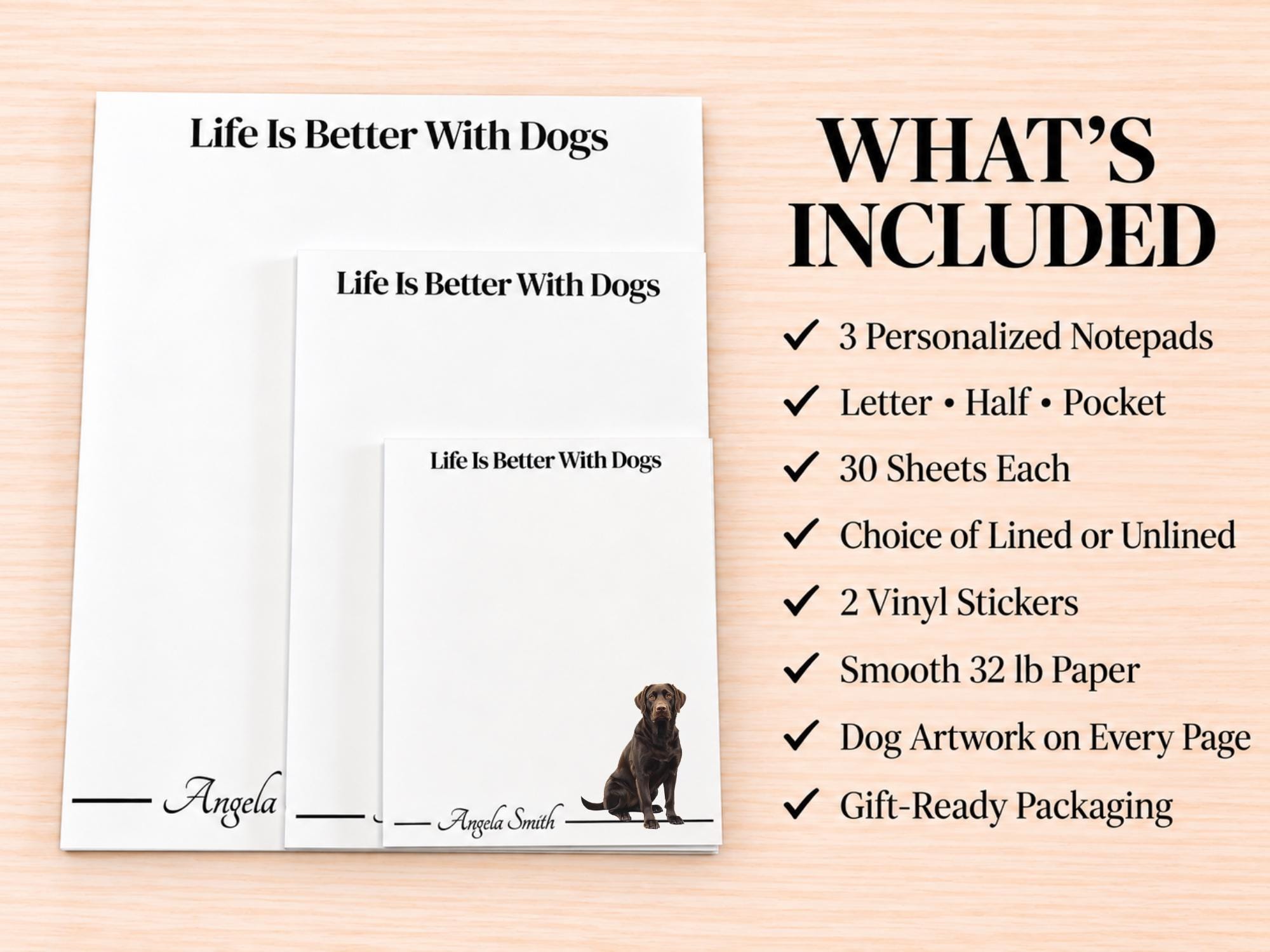 Chocolate Labrador Retriever Stationery Gift Box | Personalized Notepads and Vinyl Dog Stickers