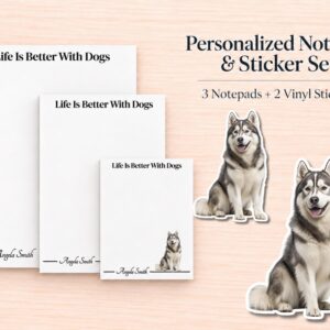 Malamute Stationery Gift Box | Personalized Notepads and Vinyl Dog Stickers