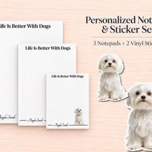 Maltese Stationery Gift Box | Personalized Notepads and Vinyl Dog Stickers