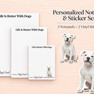 White Pitbull Stationery Gift Box | Personalized Notepads and Vinyl Dog Stickers