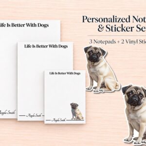 Pug Stationery Gift Box | Personalized Notepads and Vinyl Dog Stickers
