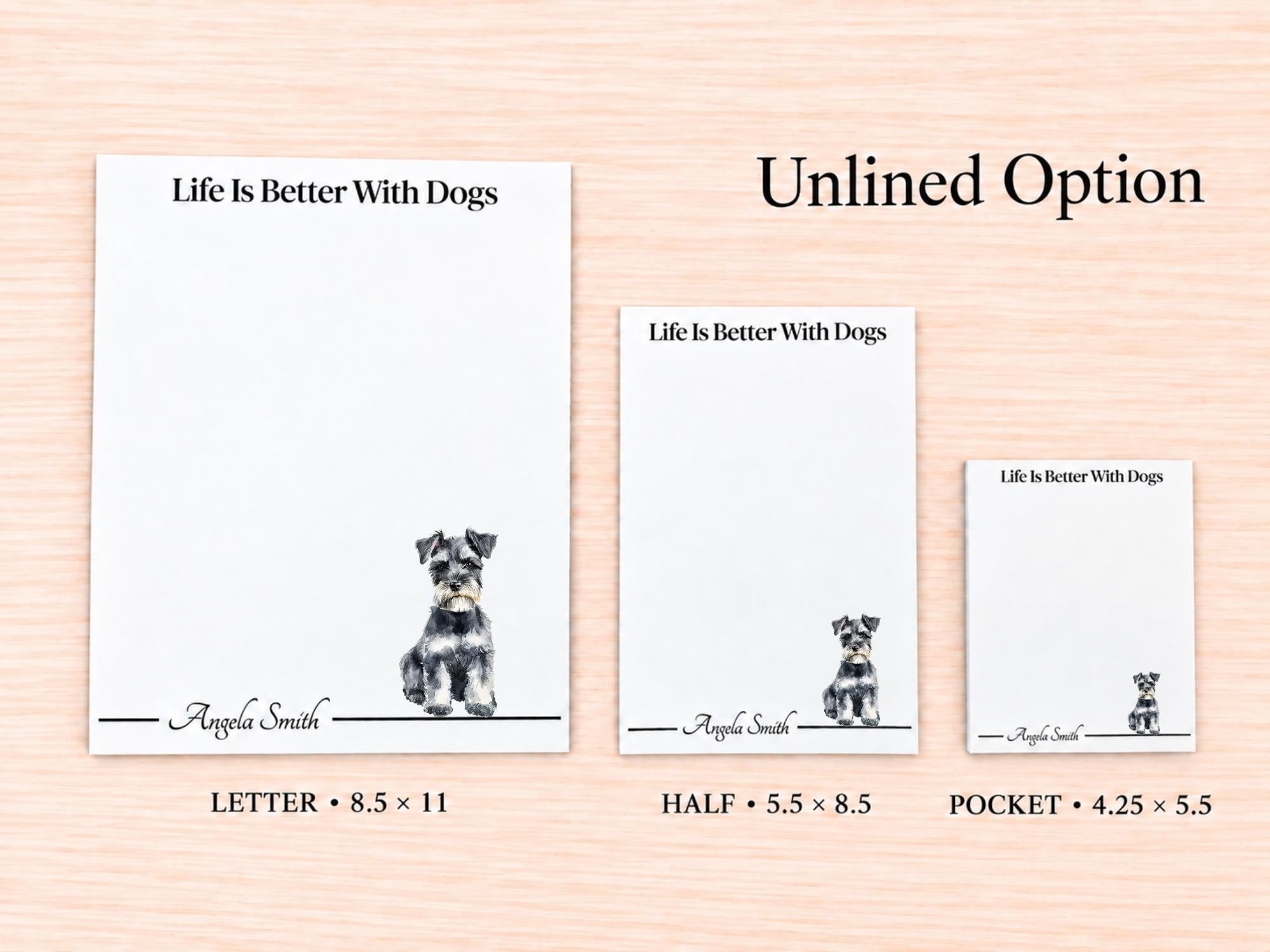 Miniature Schnauzer Stationery Gift Box | Personalized Notepads and Vinyl Dog Stickers