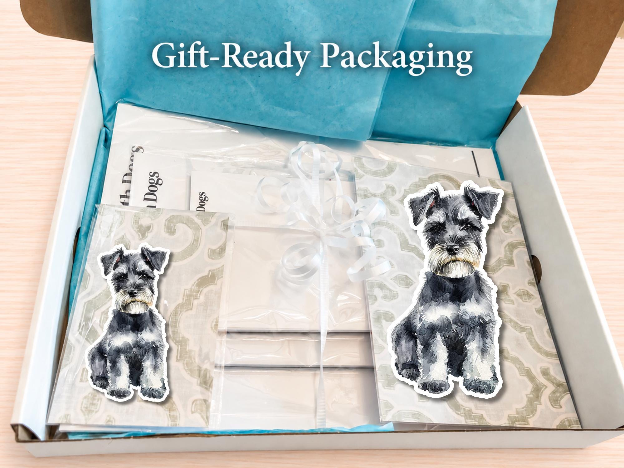 Miniature Schnauzer Stationery Gift Box | Personalized Notepads and Vinyl Dog Stickers