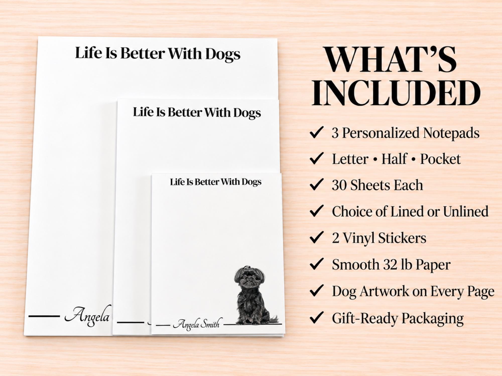 Black Shih Tzu Stationery Gift Box | Personalized Notepads and Vinyl Dog Stickers