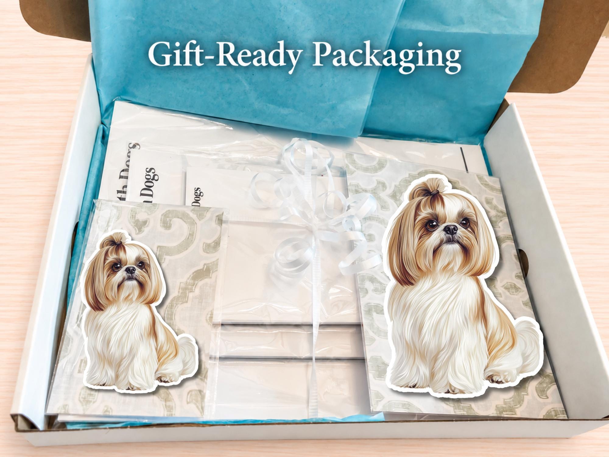 Cream Shih Tzu Stationery Gift Box | Personalized Notepads and Vinyl Dog Stickers