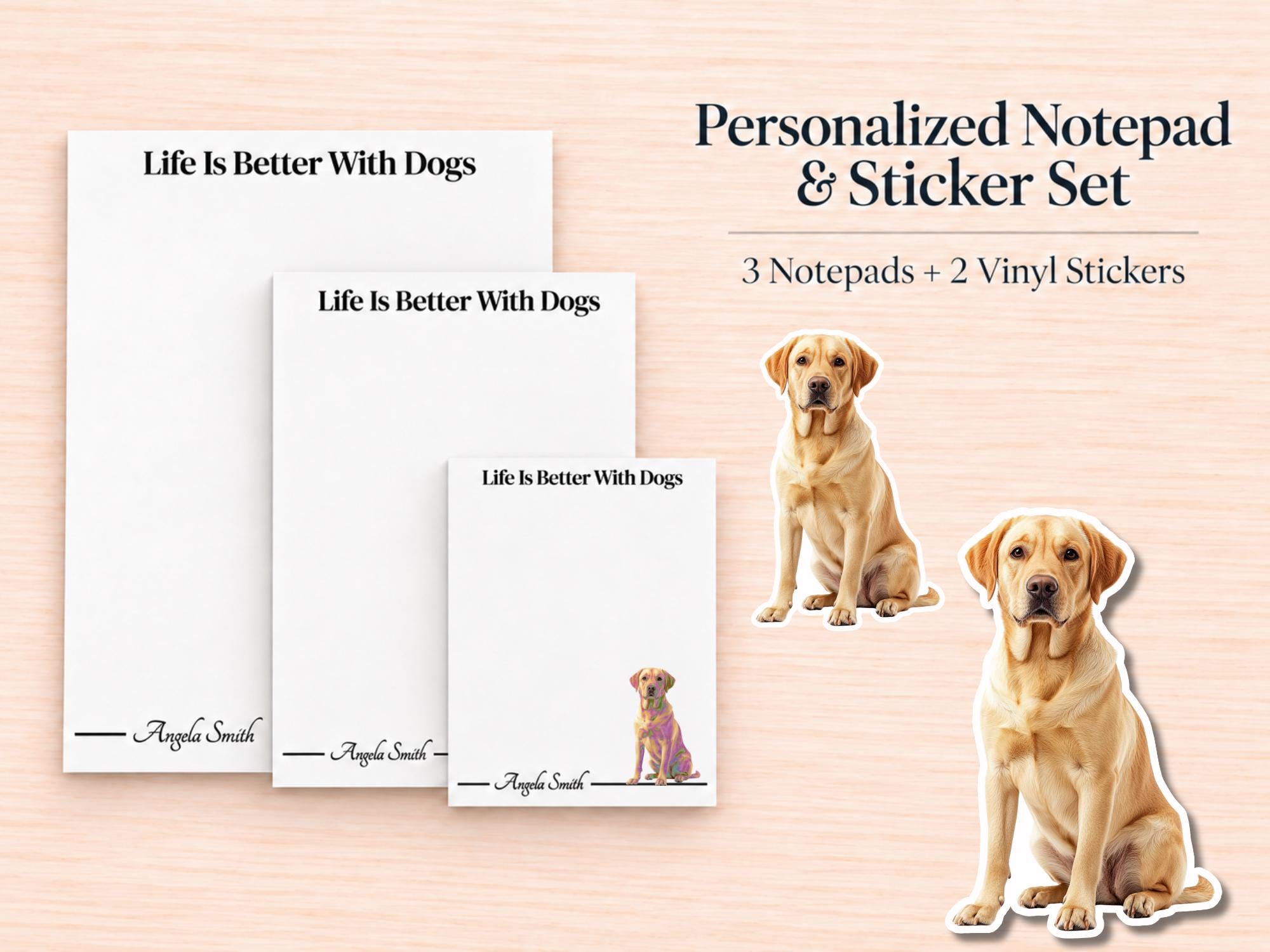 Yellow Labrador Retriever Stationery Gift Box | Personalized Notepads and Vinyl Dog Stickers