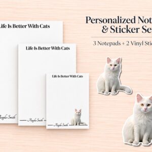 White Cat Stationery Gift Box | Personalized Notepads and Vinyl Cat Stickers
