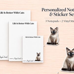 Siamese Cat Stationery Gift Box | Personalized Notepads and Vinyl Cat Stickers