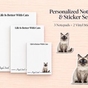 Ragdoll Cat Stationery Gift Box - Seal Point | Personalized Notepads and Vinyl Cat Stickers