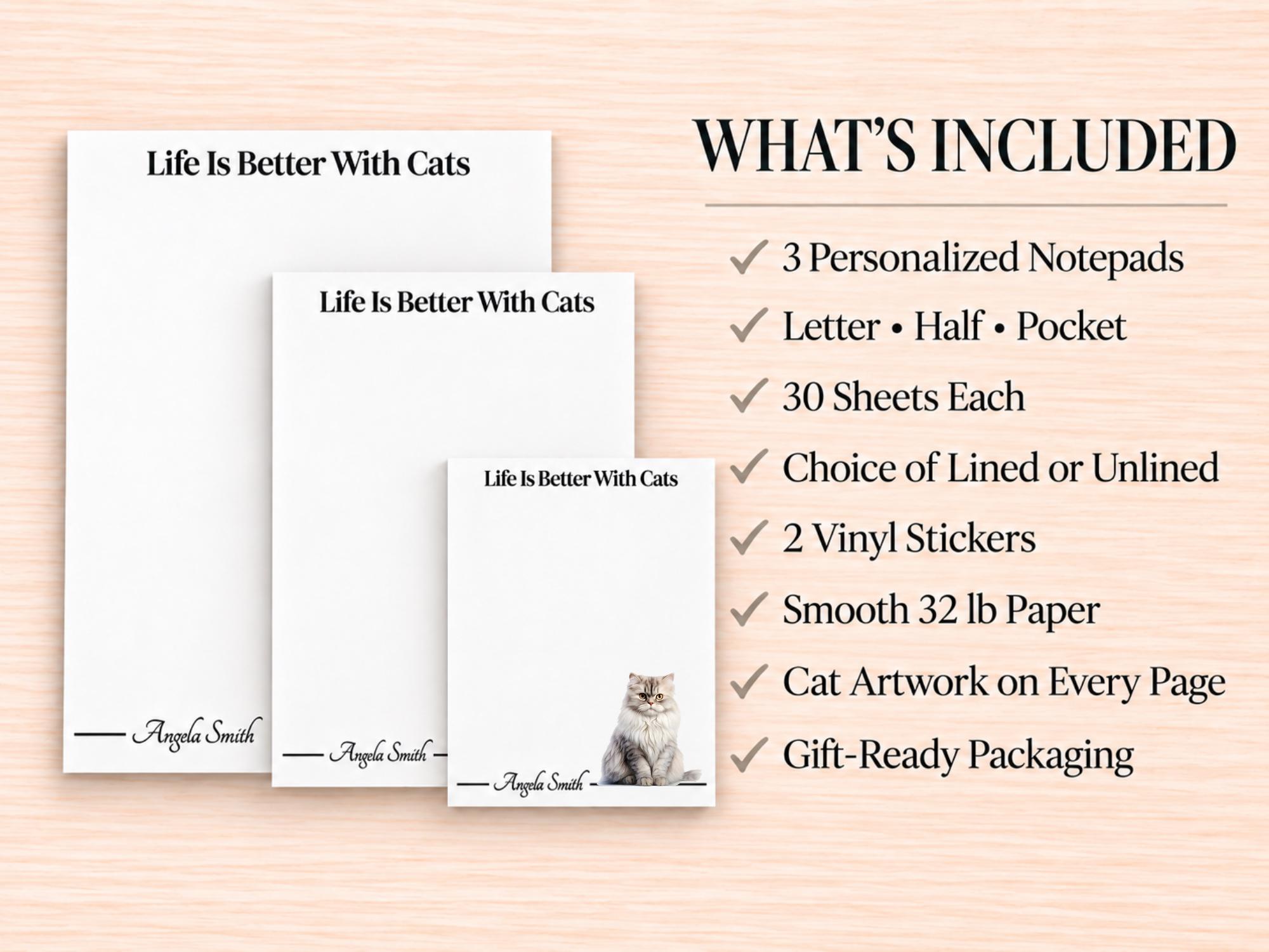 Persian Cat Stationery Gift Box | Personalized Notepads and Vinyl Cat Stickers