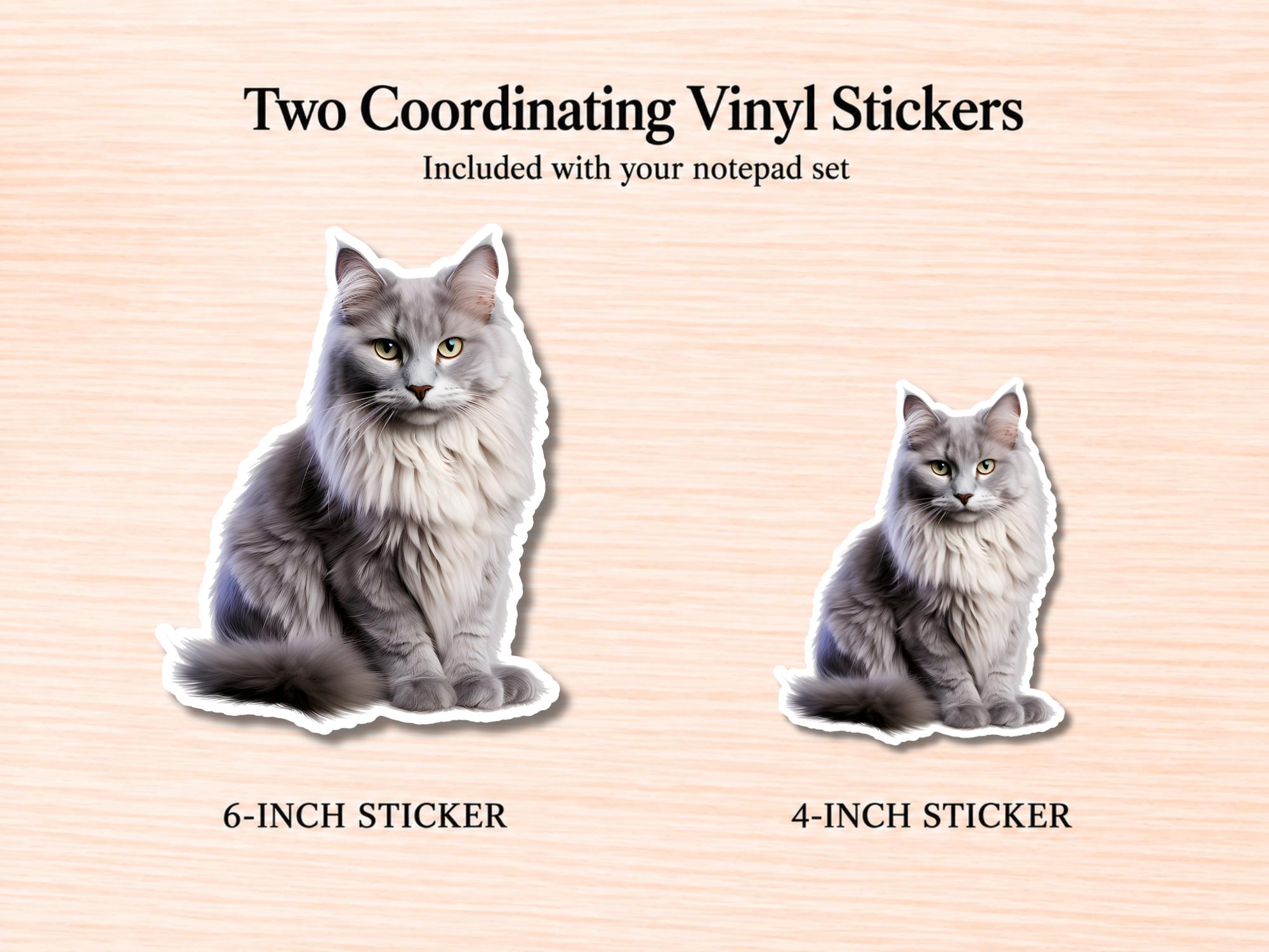 Maine Coon Cat Stationery Gift Box - Gray | Personalized Notepads and Vinyl Cat Stickers