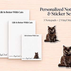 Maine Coon Cat Stationery Gift Box - Black | Personalized Notepads and Vinyl Cat Stickers