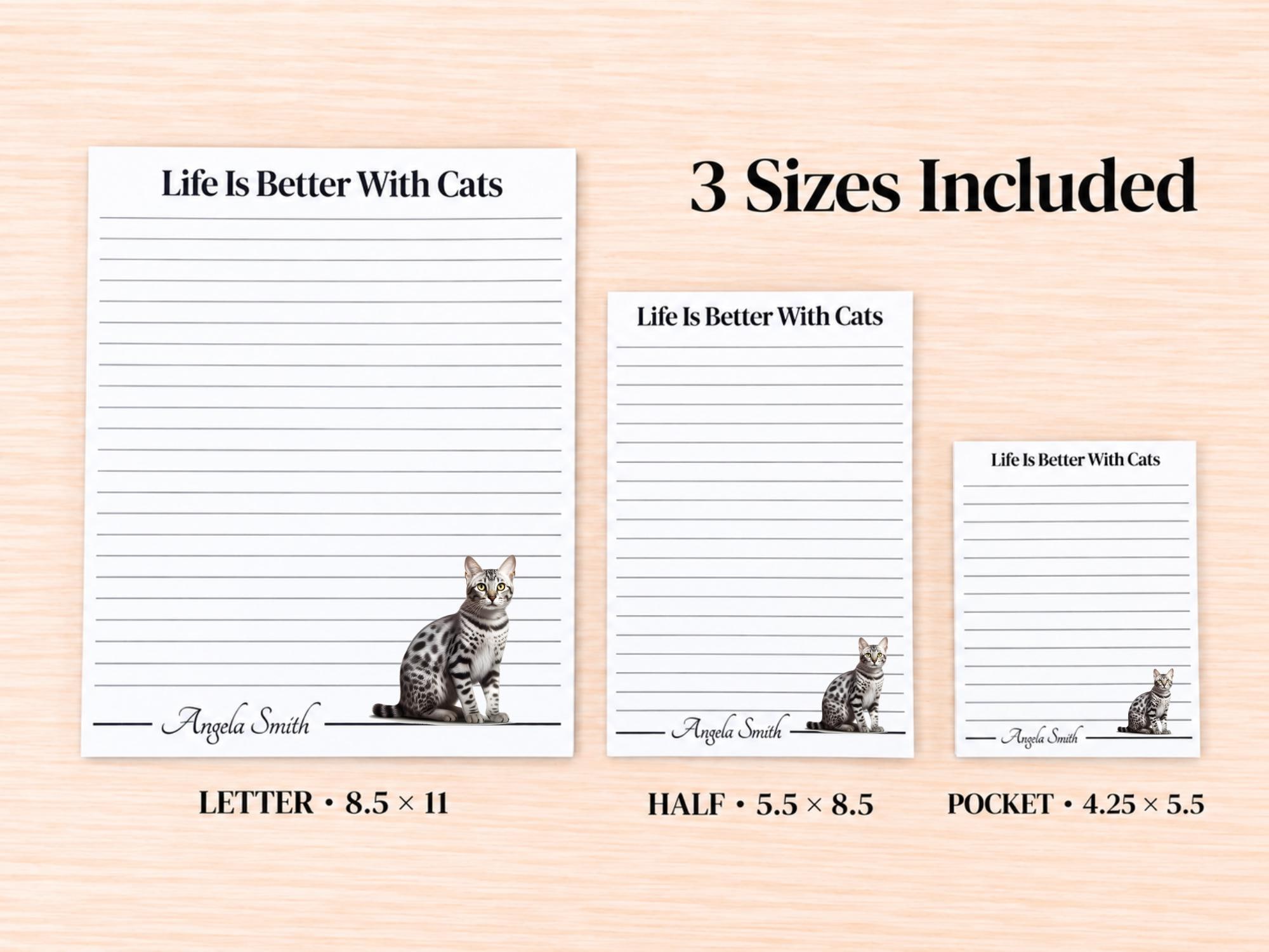 Egyptian Mau Cat Stationery Gift Box | Personalized Notepads and Vinyl Cat Stickers