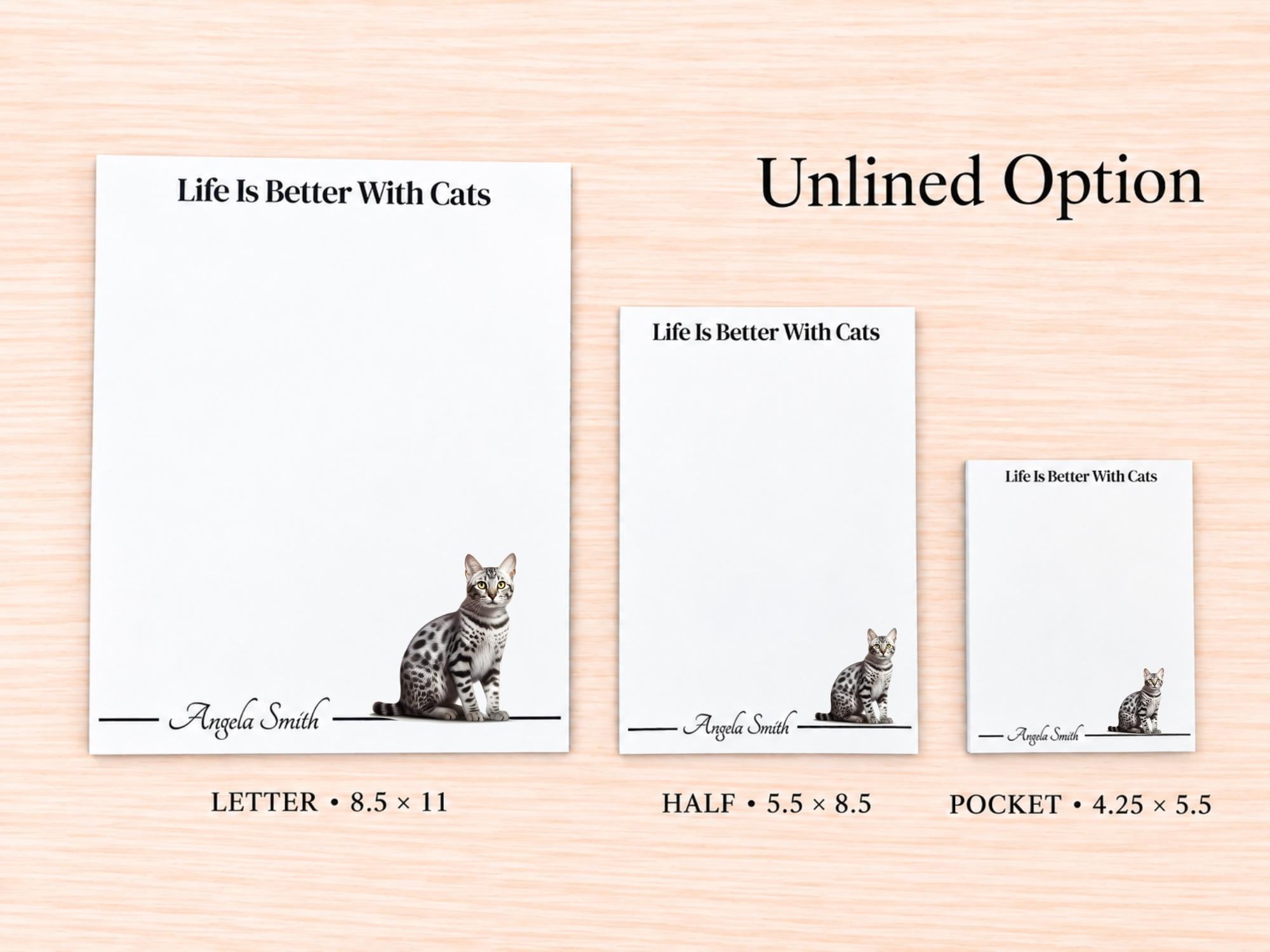 Egyptian Mau Cat Stationery Gift Box | Personalized Notepads and Vinyl Cat Stickers