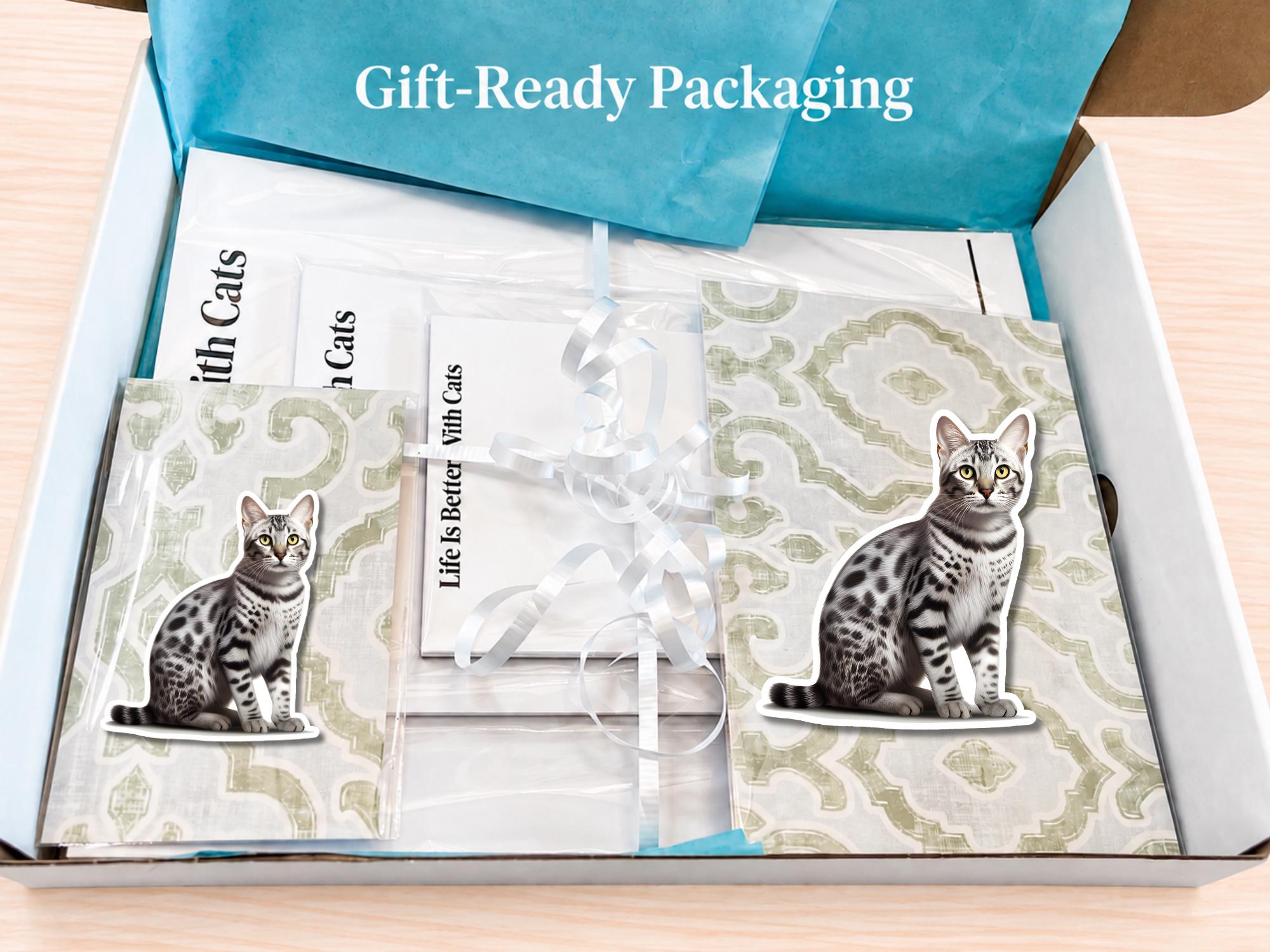 Egyptian Mau Cat Stationery Gift Box | Personalized Notepads and Vinyl Cat Stickers