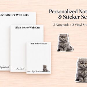 British Longhair Cat Stationery Gift Box | Personalized Notepads and Vinyl Cat Stickers