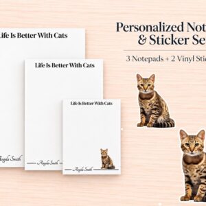 Bengal Cat Stationery Gift Box | Personalized Notepads and Vinyl Cat Stickers