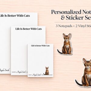 Abyssinian Cat Stationery Gift Box | Personalized Notepads and Vinyl Cat Stickers
